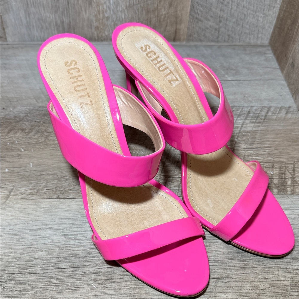 Schutz Leia Mule Heel Sandals in neon pink - Picture 7 of 13